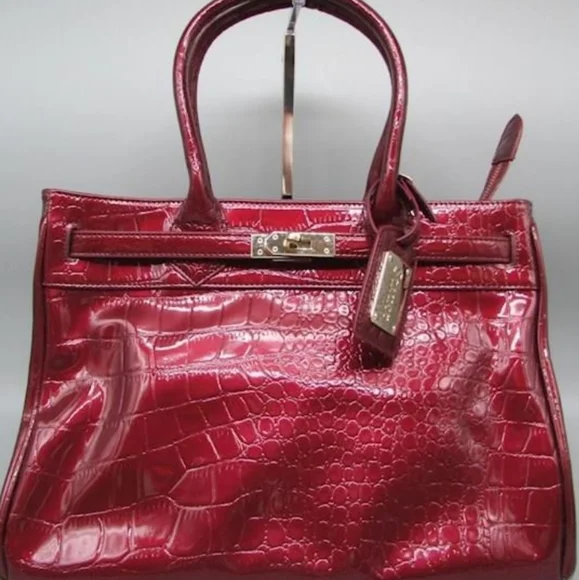 Stauer Bags Stauer Rich Red Croc Embossed Patent Leather